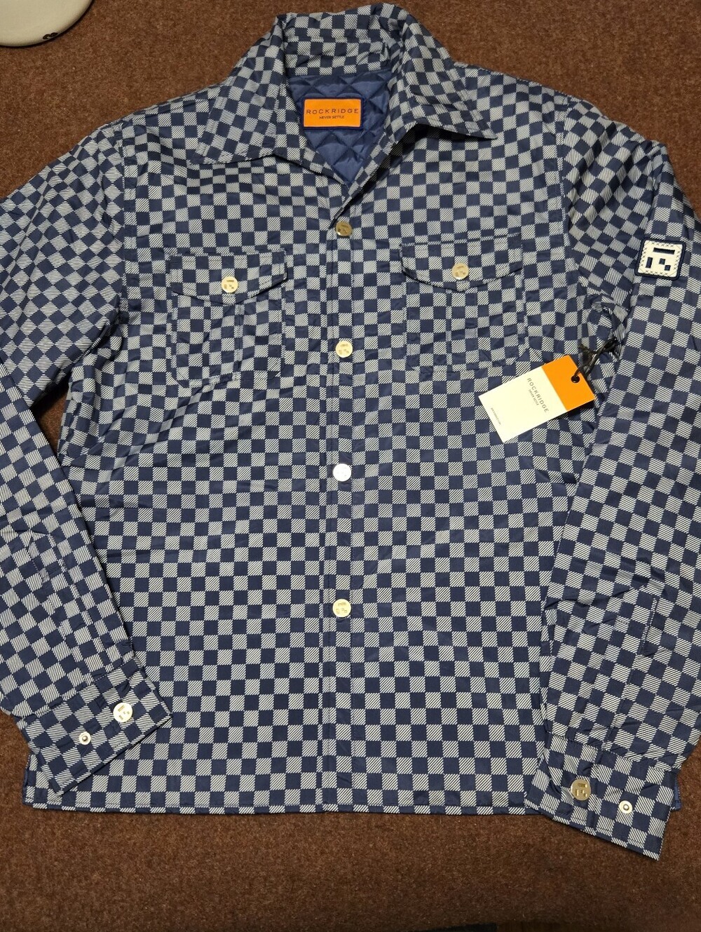 New! Checkered Jacket Rockridge Navy & White Light Quilted Jacket Medium